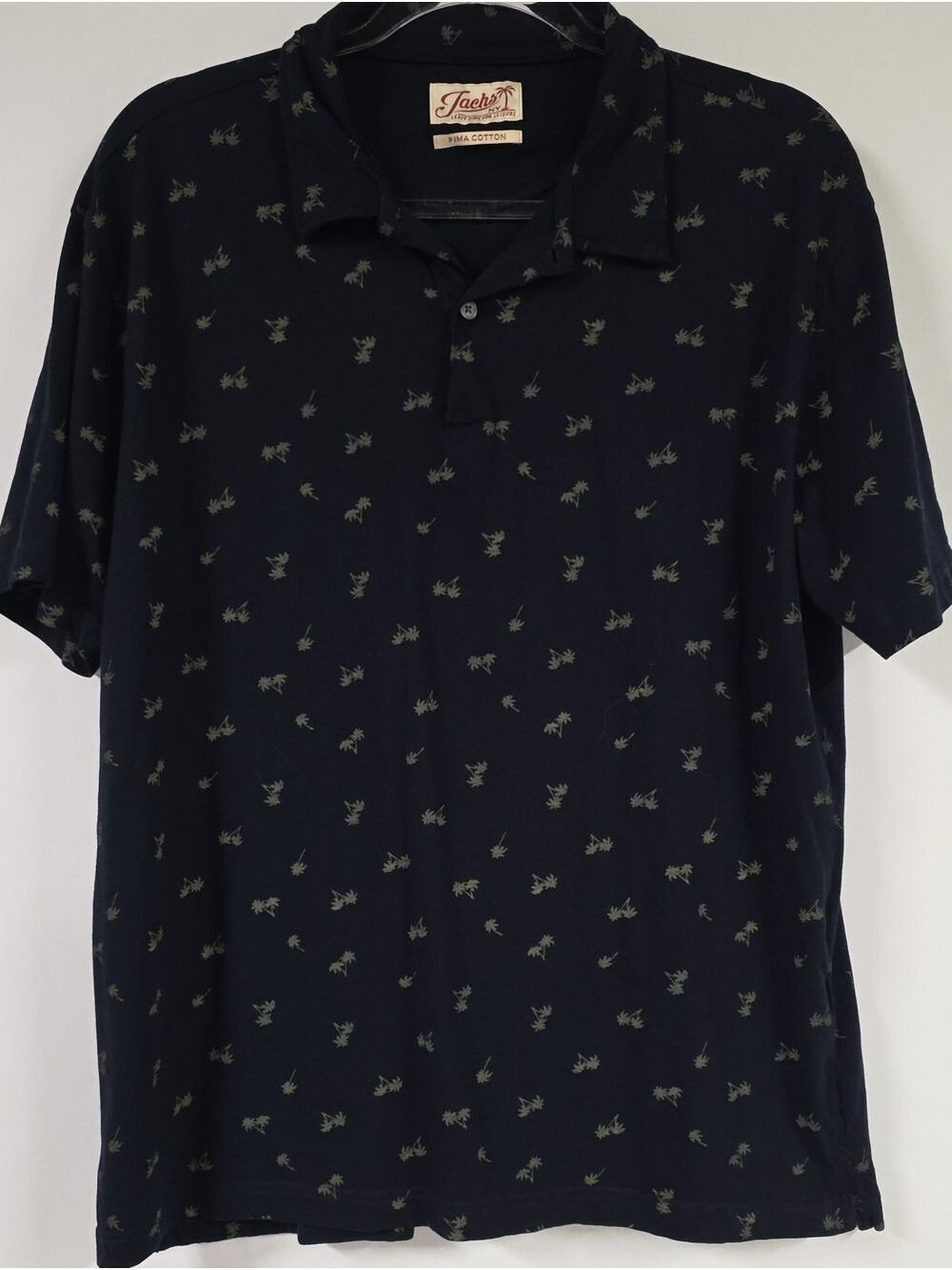 Jachs NY Men's Navy Blue Palm Tree Print Pima Cotton Polo Shirt - Size Large